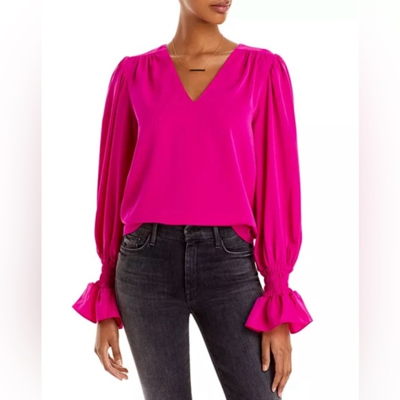 Aqua Tops - Aqua Vibrant Pink Blouse with Ruffle Details